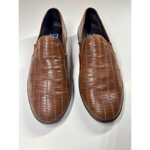 Bragano Mens Leather Striped Slip On Loafer Shoes Brown Made in Italy Size 11